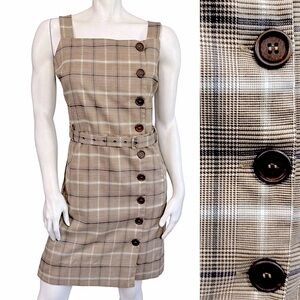 SKIES ARE BLUE Brown Tan Button Front Jumper Mini Dress